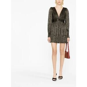 SABINA MUSAYEV Black Metallic party dress Mar V-Neck Minidress small